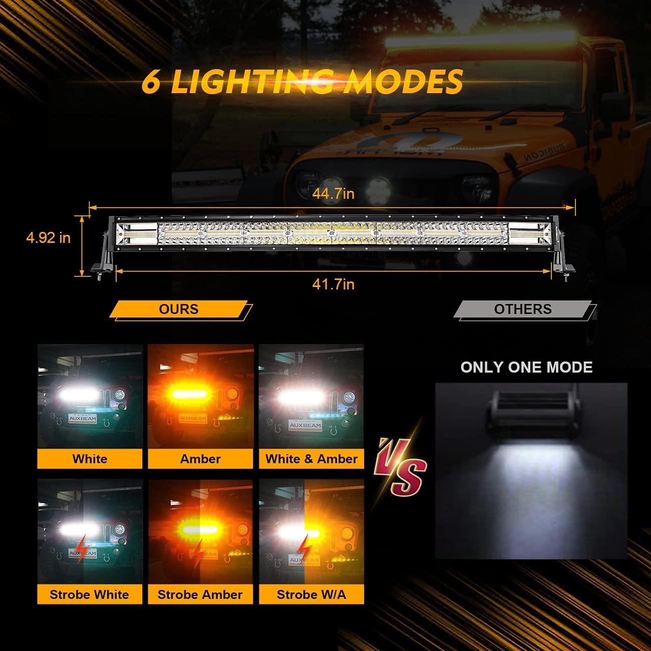 Auxbeam 6 Modes Series 42" LED Light Bar – Curved, White & Amber, Off-Road