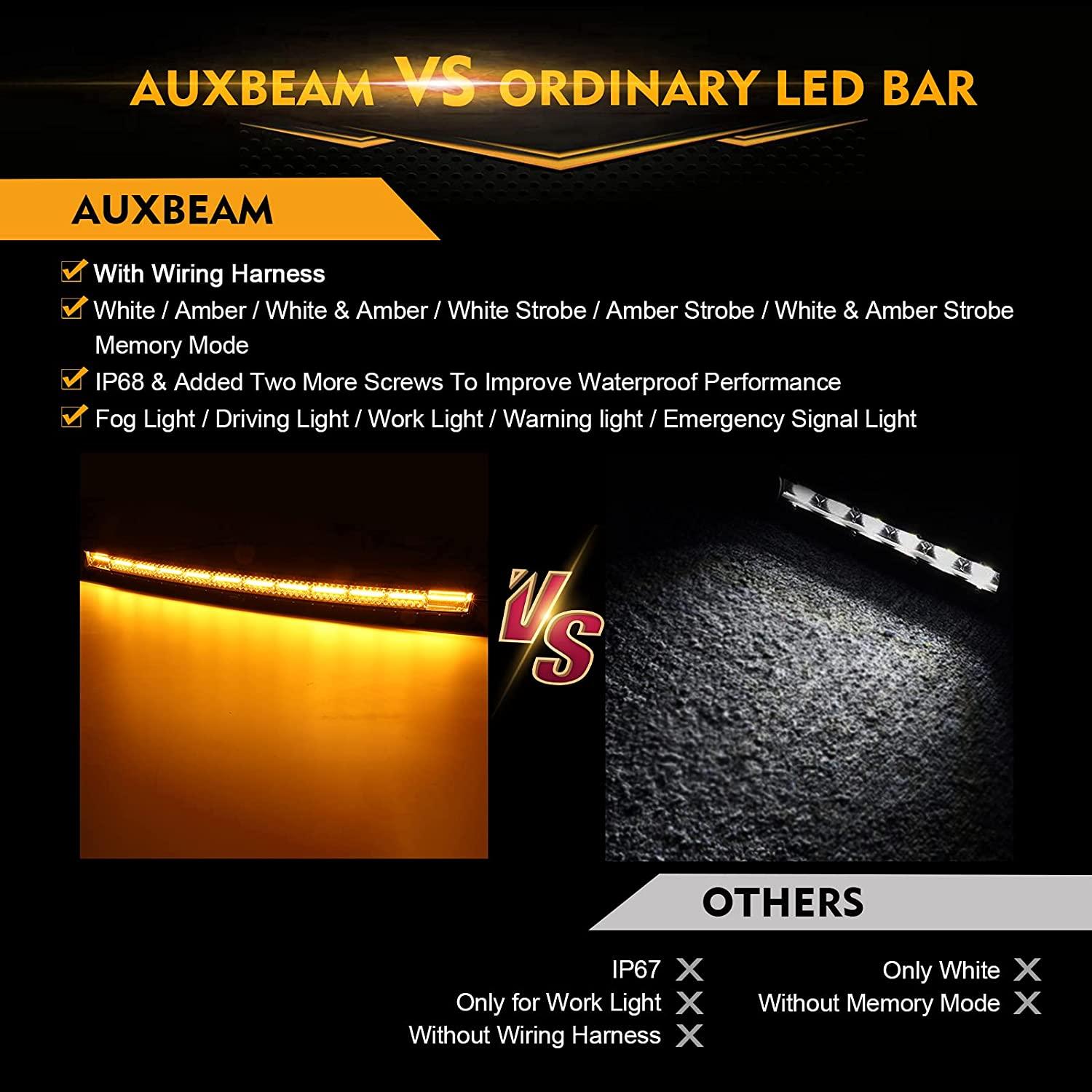Auxbeam 6 Modes Series 50" LED Light Bar – Curved, White & Amber, Off-Road