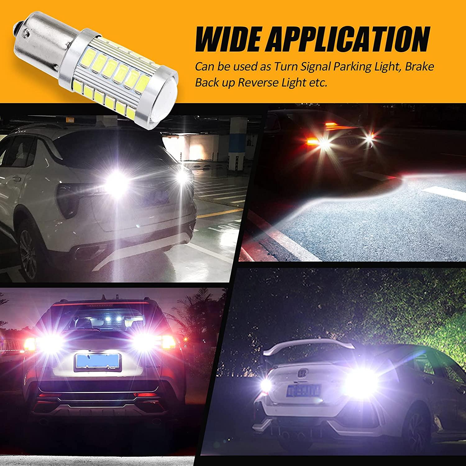 Auxbeam 1156 P21W BA15S LED Bulbs – Brake, Reverse, Parking, Tail & Turn Signal, 50W, 8000LM, 33 Series (Cool White / Amber / Red, 2 Pack)