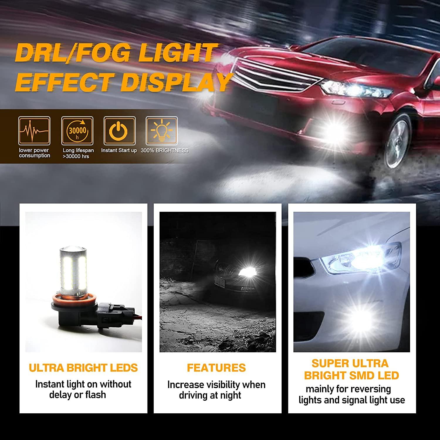 Auxbeam H11 / H9 / H8 / H16JP LED Fog Light & DRL Bulbs – 33LED Series, 50W, 4000LM, 6500K White (2 Pack)