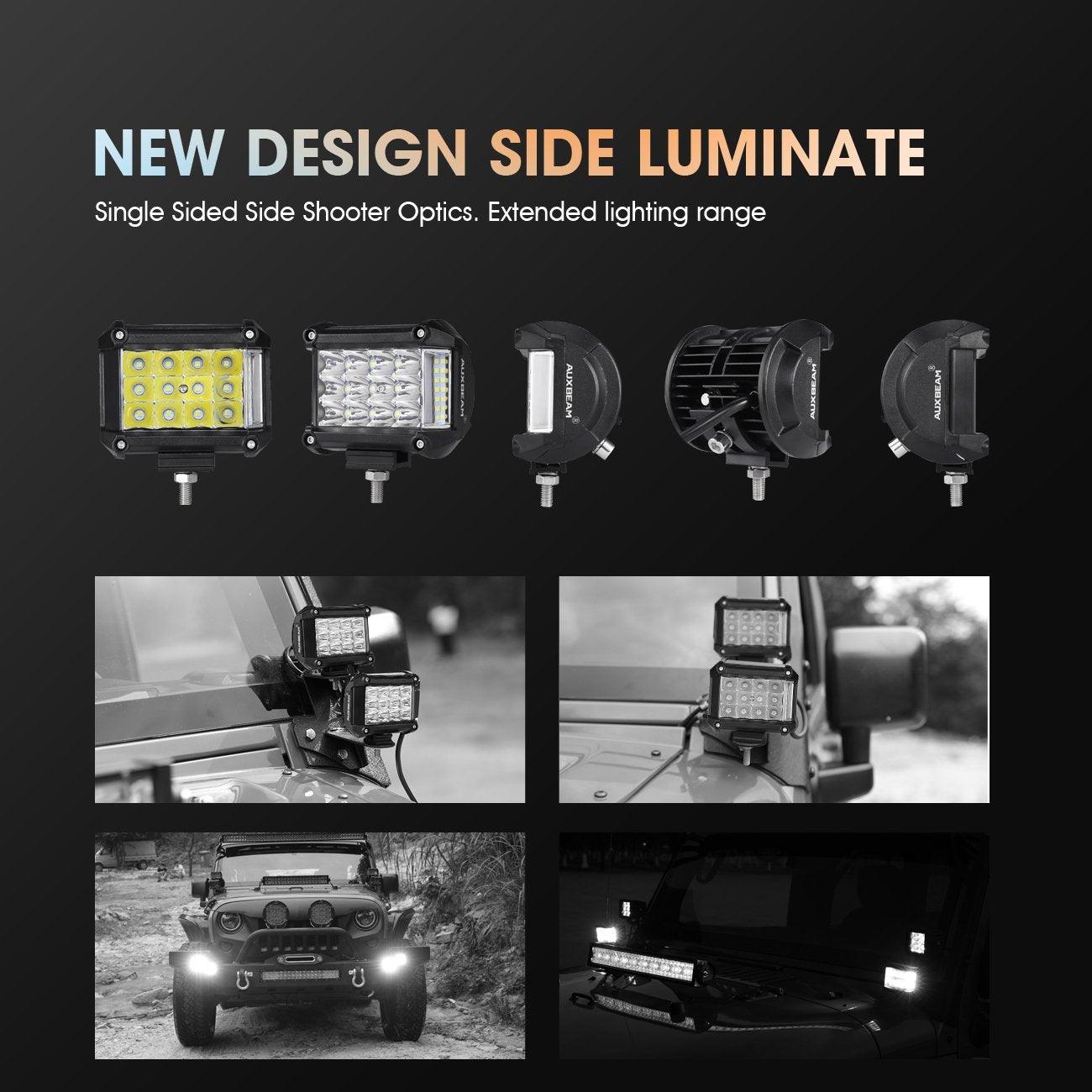 Auxbeam 4" 36W Side Shooter LED Pods – Combo Beam for SUV, ATV, UTV, Truck, Pickup & Boat (2 Pack)
