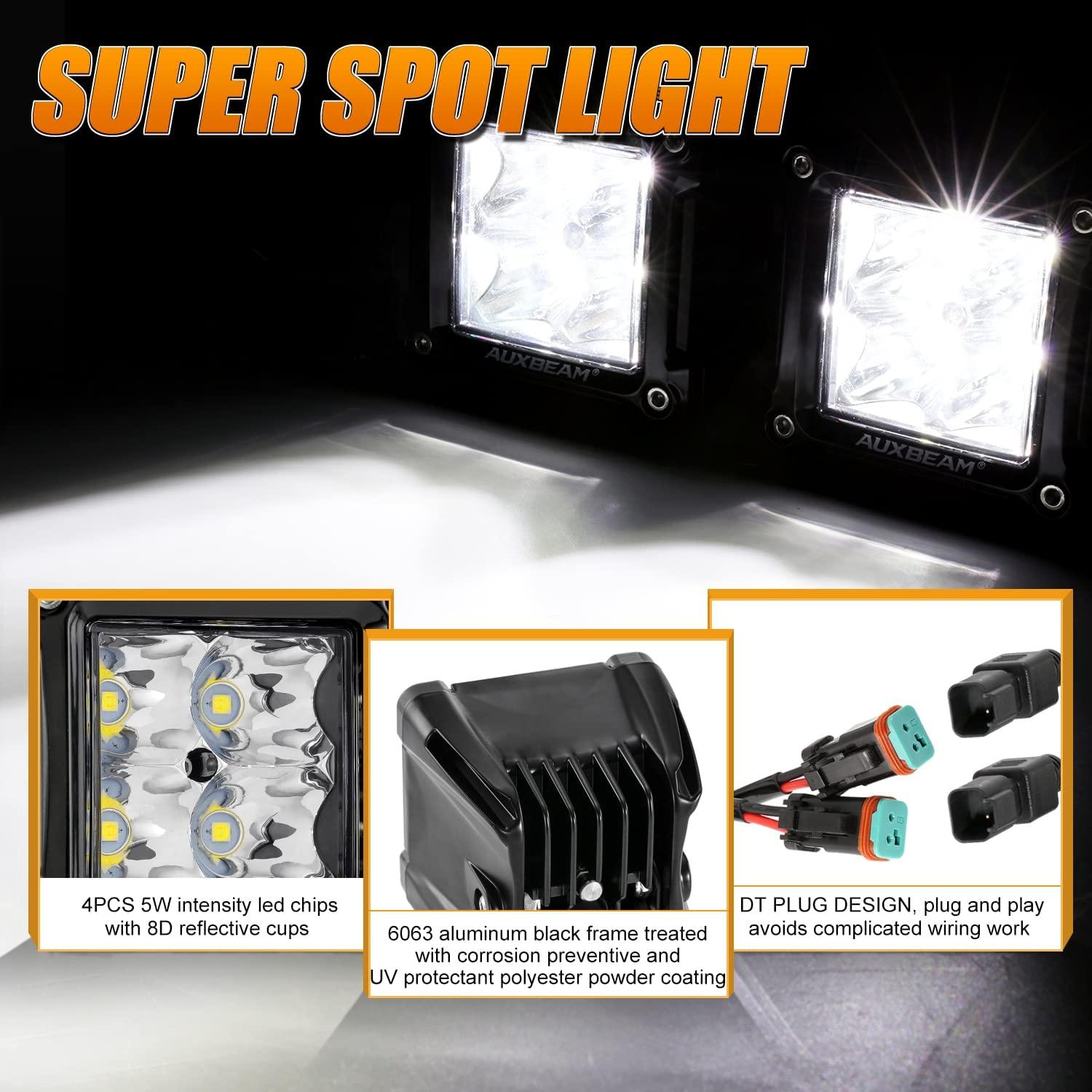 Auxbeam 3" LED Light Pods – Spot/Flood Beam, Includes Universal Mounting Brackets