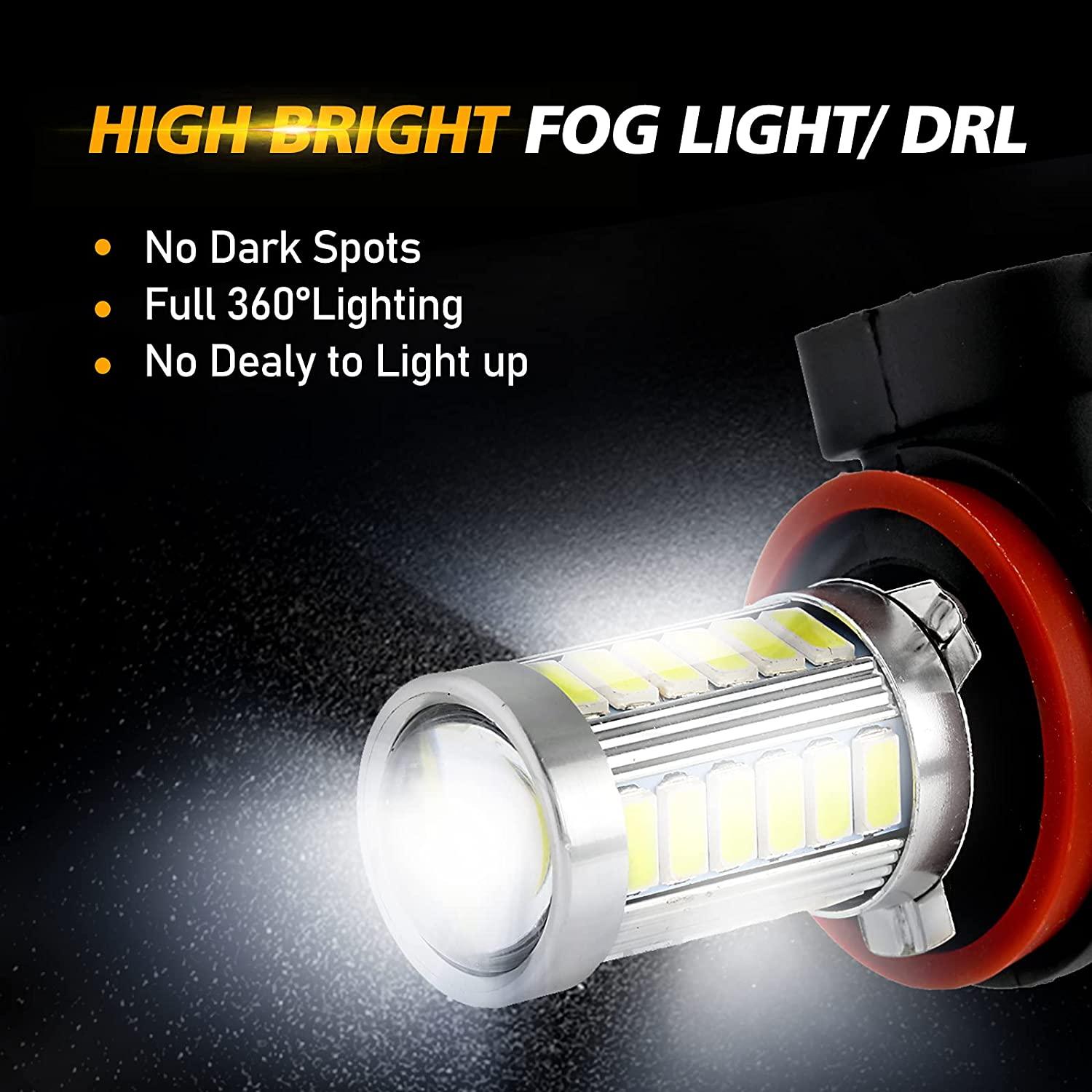 Auxbeam H11 / H9 / H8 / H16JP LED Fog Light & DRL Bulbs – 33LED Series, 50W, 4000LM, 6500K White (2 Pack)