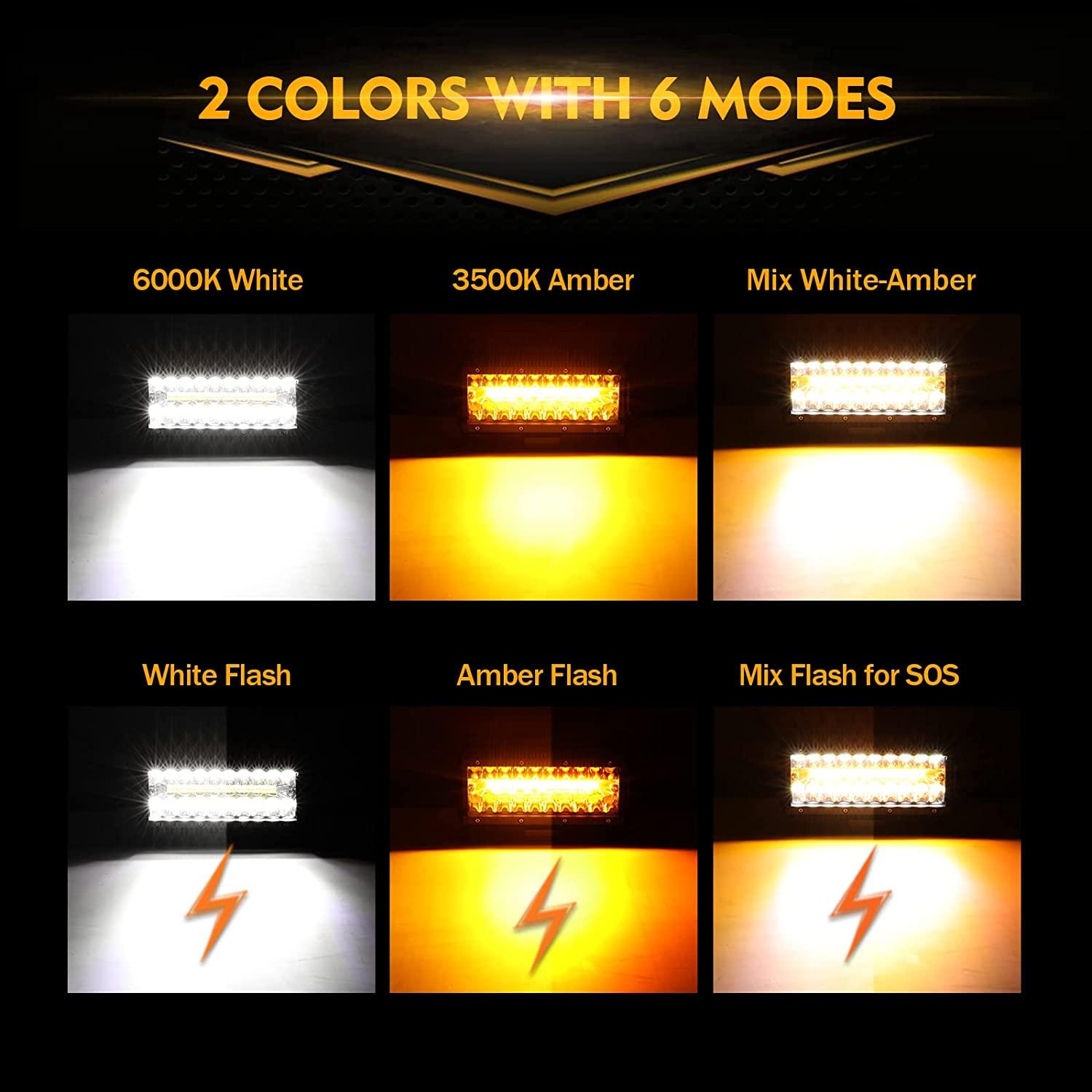 Auxbeam 6 Modes Series LED Light Bar – 4", 12", White & Amber