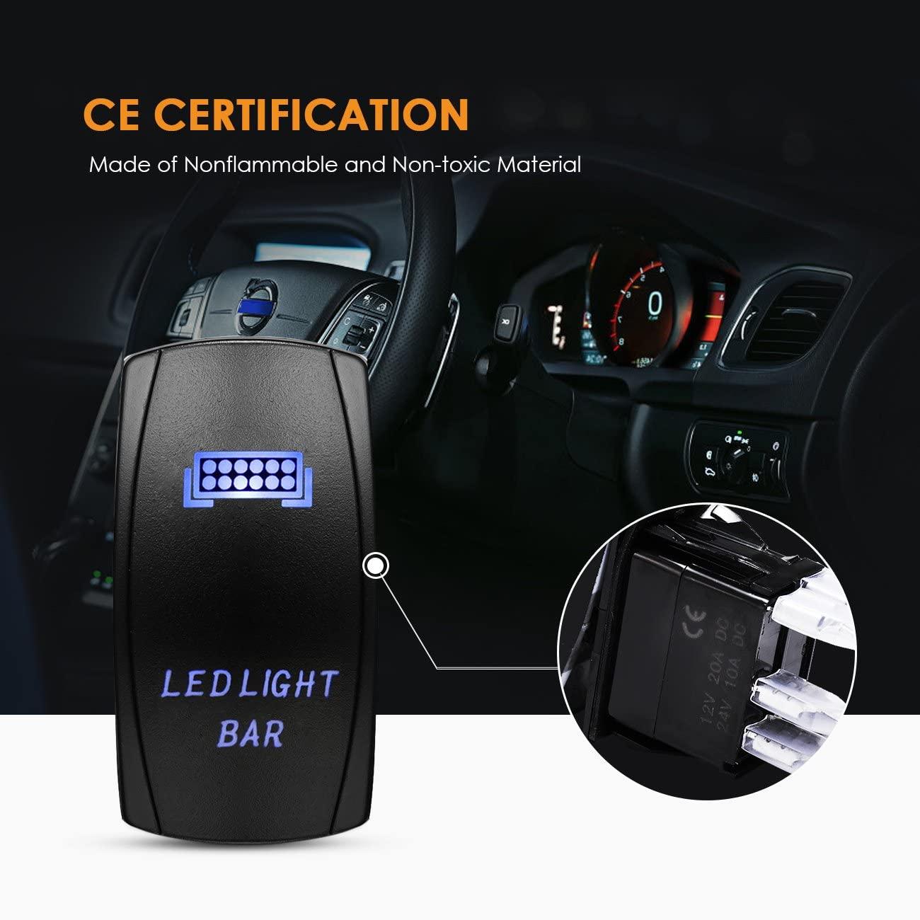 Auxbeam LED Light Bar Rocker Switch Wiring Harness Kit (2 Leads) – Includes 3 Switch Lines, Fuse & Relay
