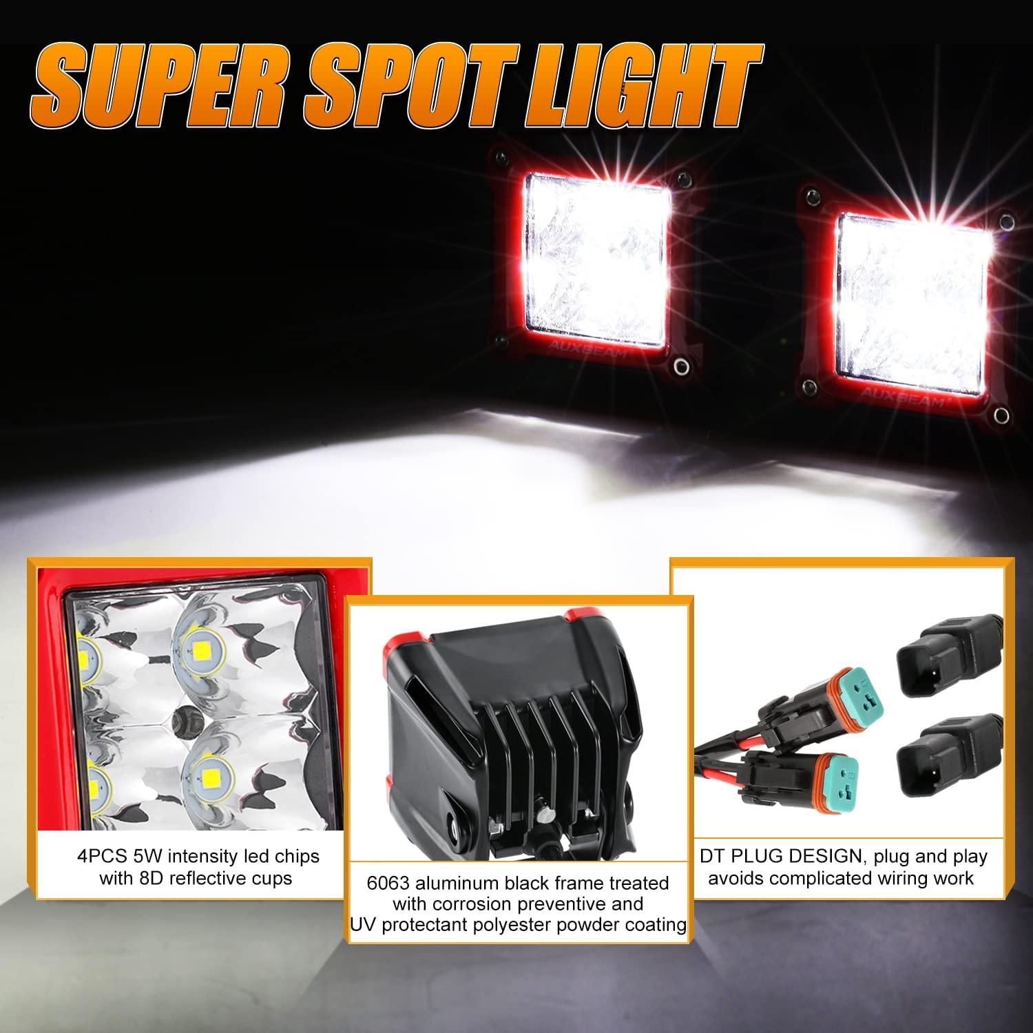 Auxbeam 3" LED Light Pods – 40W, Spot/Flood Beam, Includes Mounting Brackets