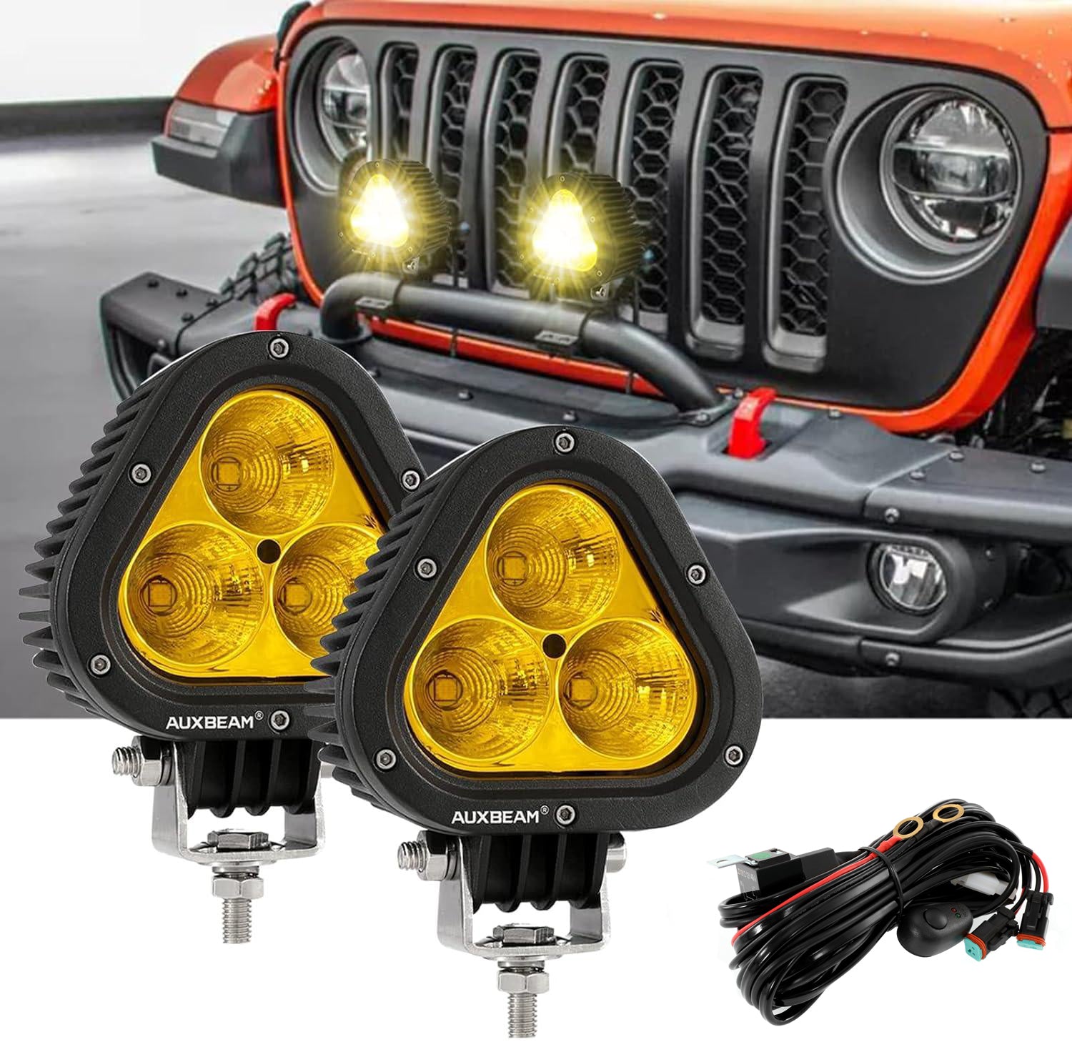 Auxbeam T4 Series 4" LED Pod Lights – 90W, Amber Triangle Spot Beam