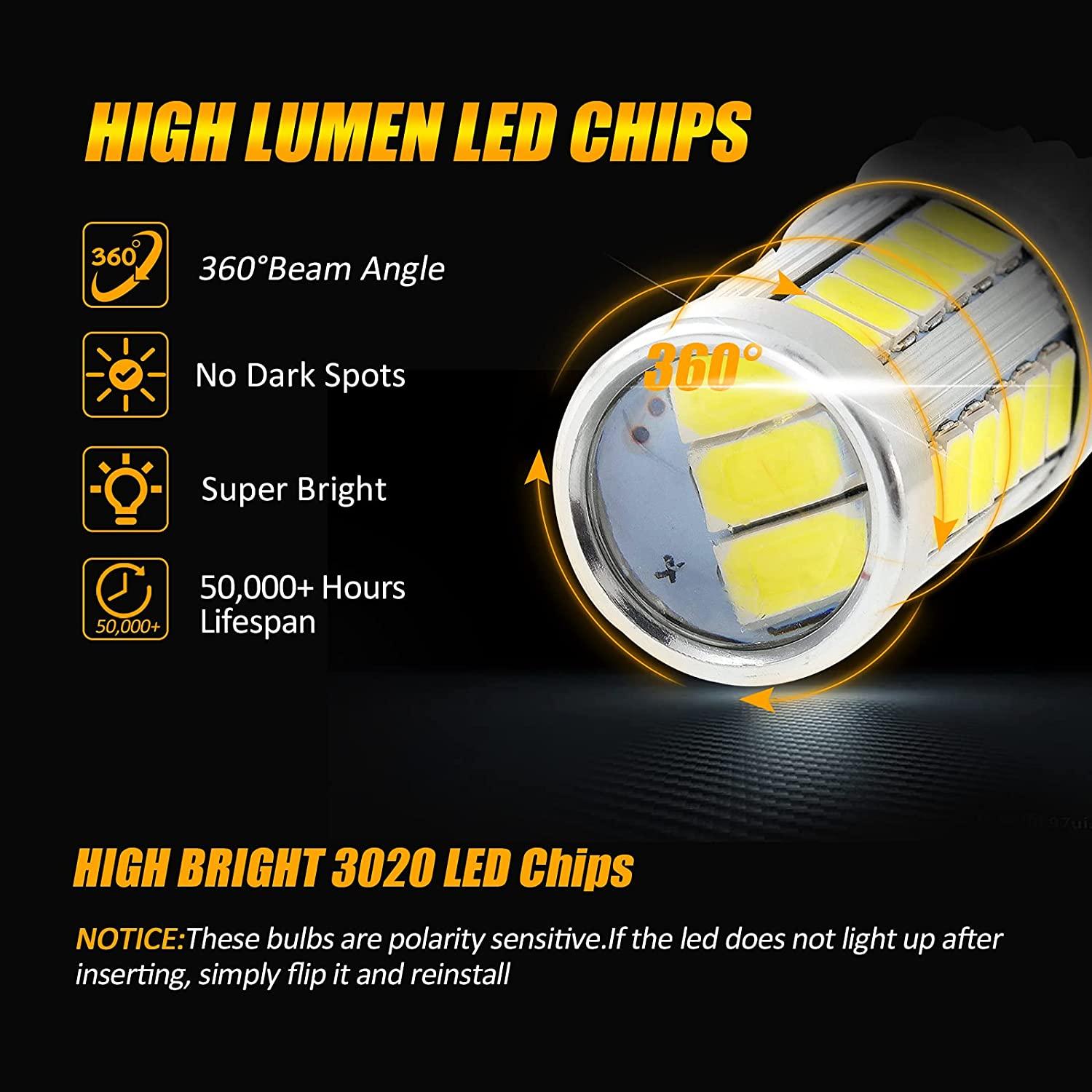 Auxbeam 33-Piece 3020 SMD LED Bulbs – Cool White / Amber / Red, 8000LM, Brake/Reverse/Parking/Tail/Turn Signal Lights