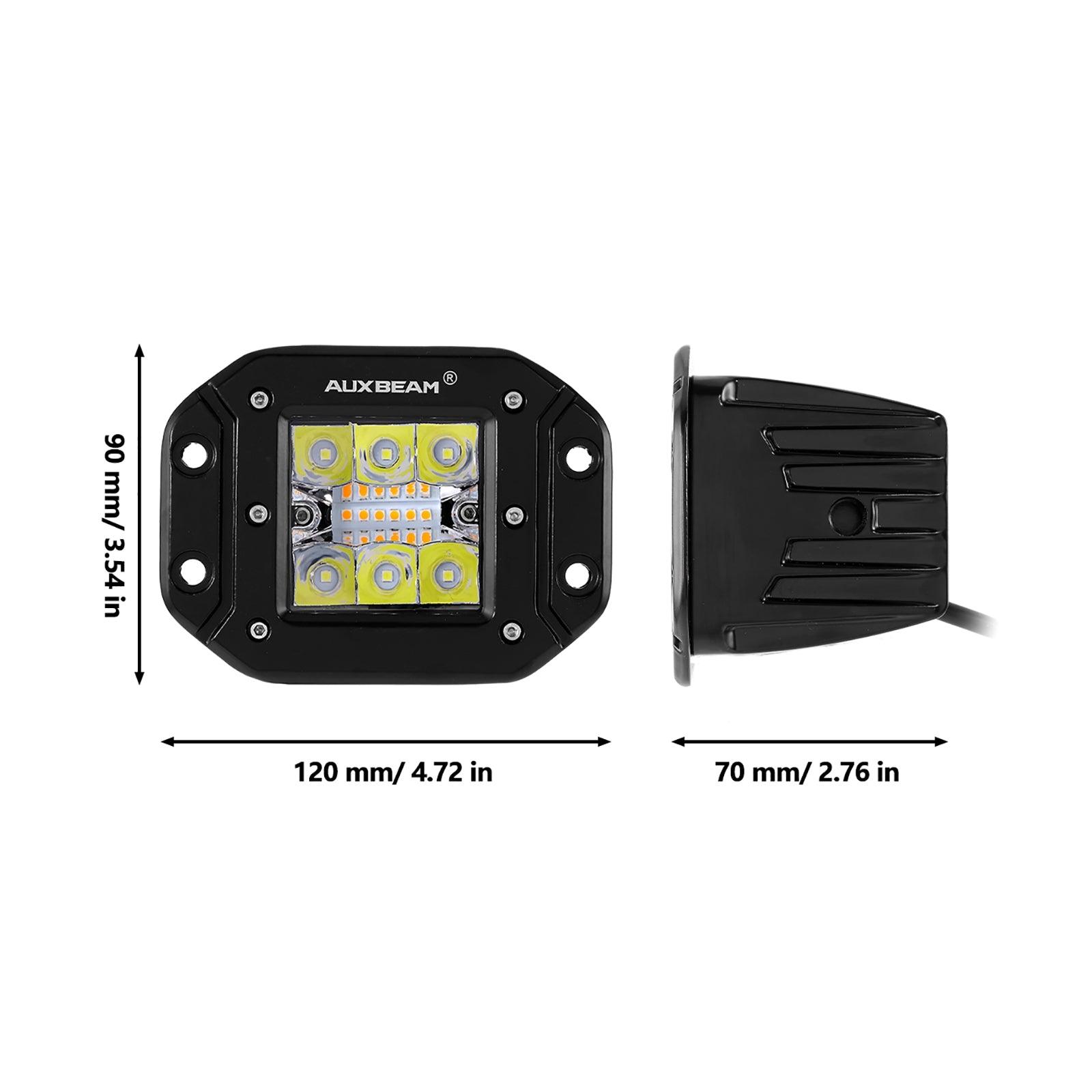 Auxbeam 3" 72W LED Light Pods – White & Amber, 6 Modes (2-Pack)