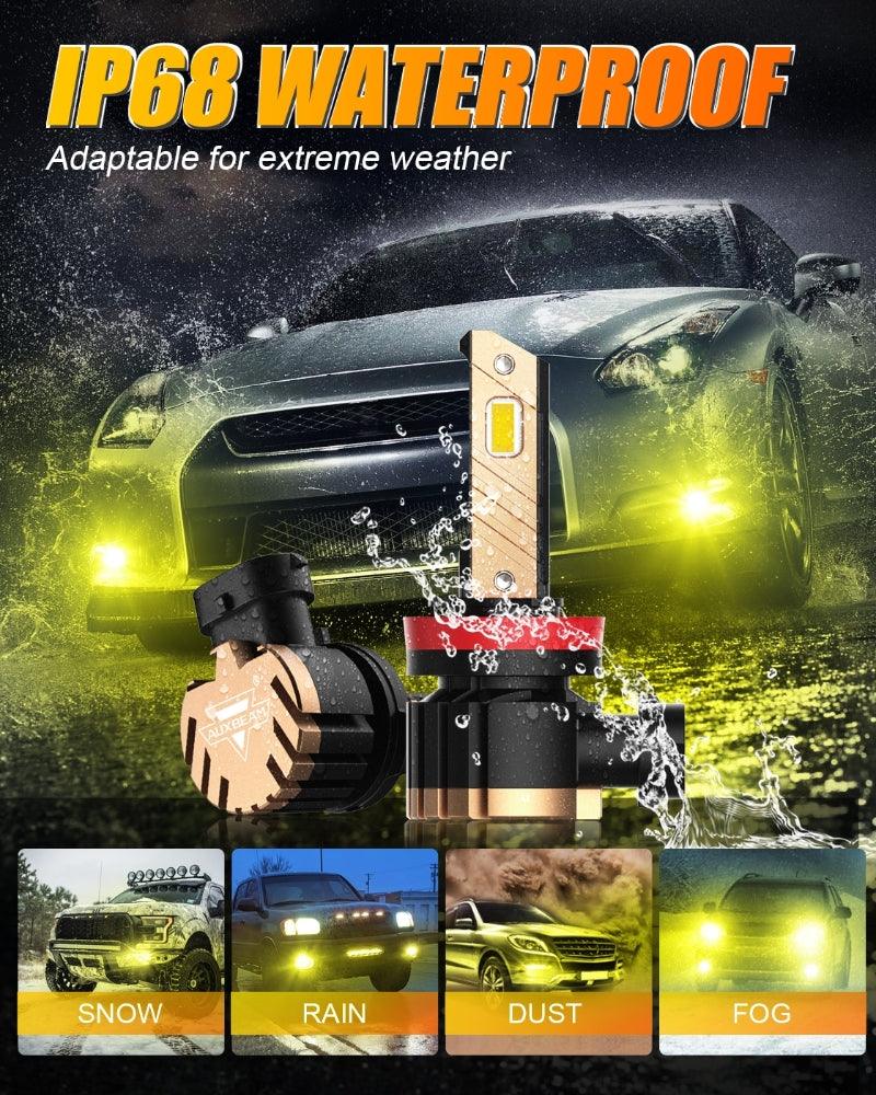 Auxbeam H11 / H9 / H8 / H16JP LED Fog Light & DRL Bulbs – Z3 Series, 44W, 8000LM, 3000K Golden Yellow (2 Pack)