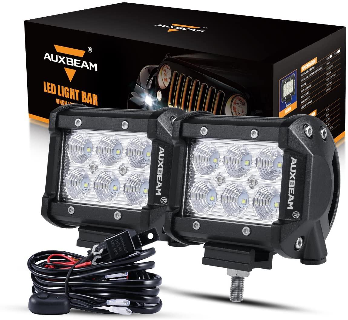 Auxbeam Classic-SM Series 4" LED Pods – Dual Row, White Flood Beam, with Wiring Harness