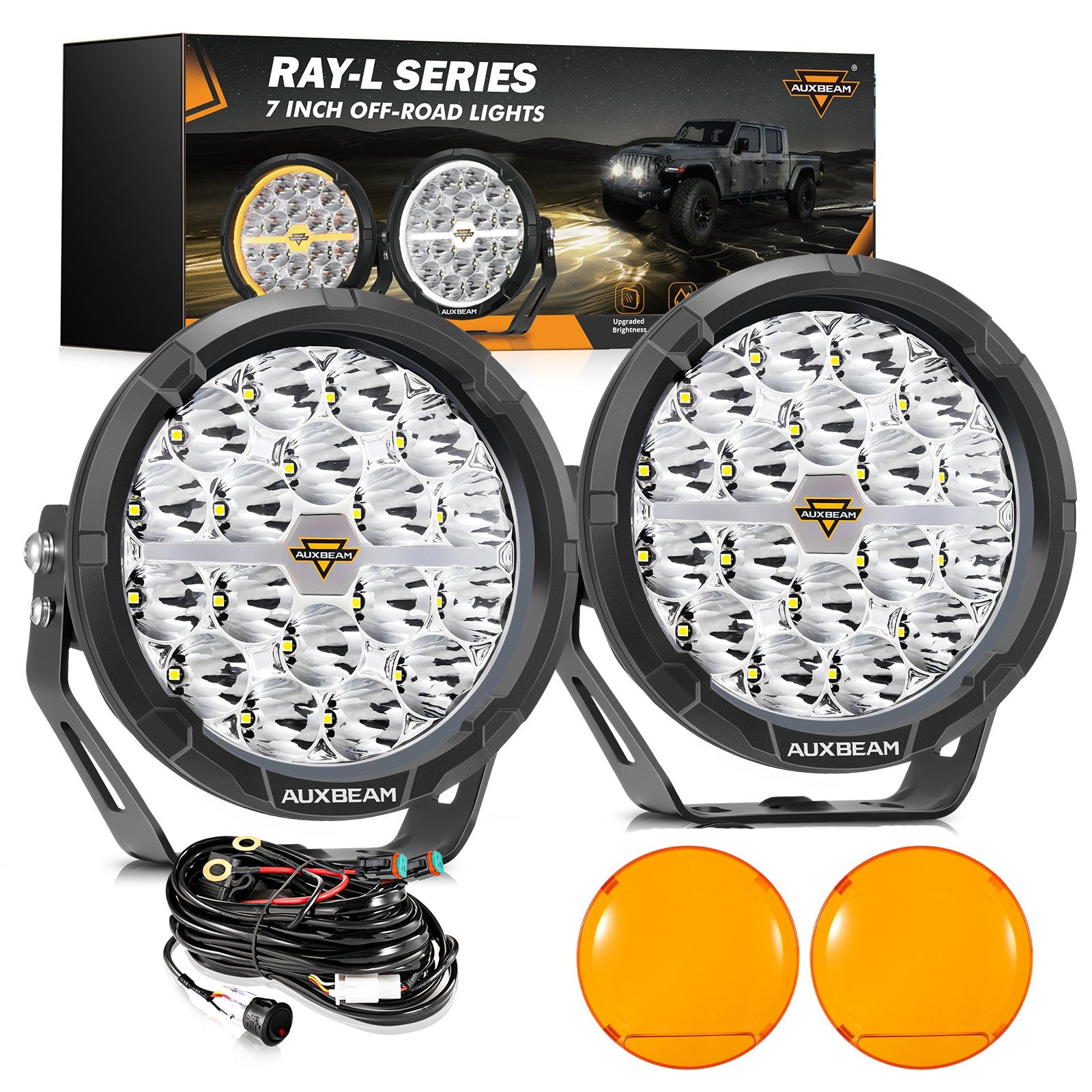 Auxbeam RAY-L Series 7" LED Driving Lights – 240W, 25,800LM, Dual DRL