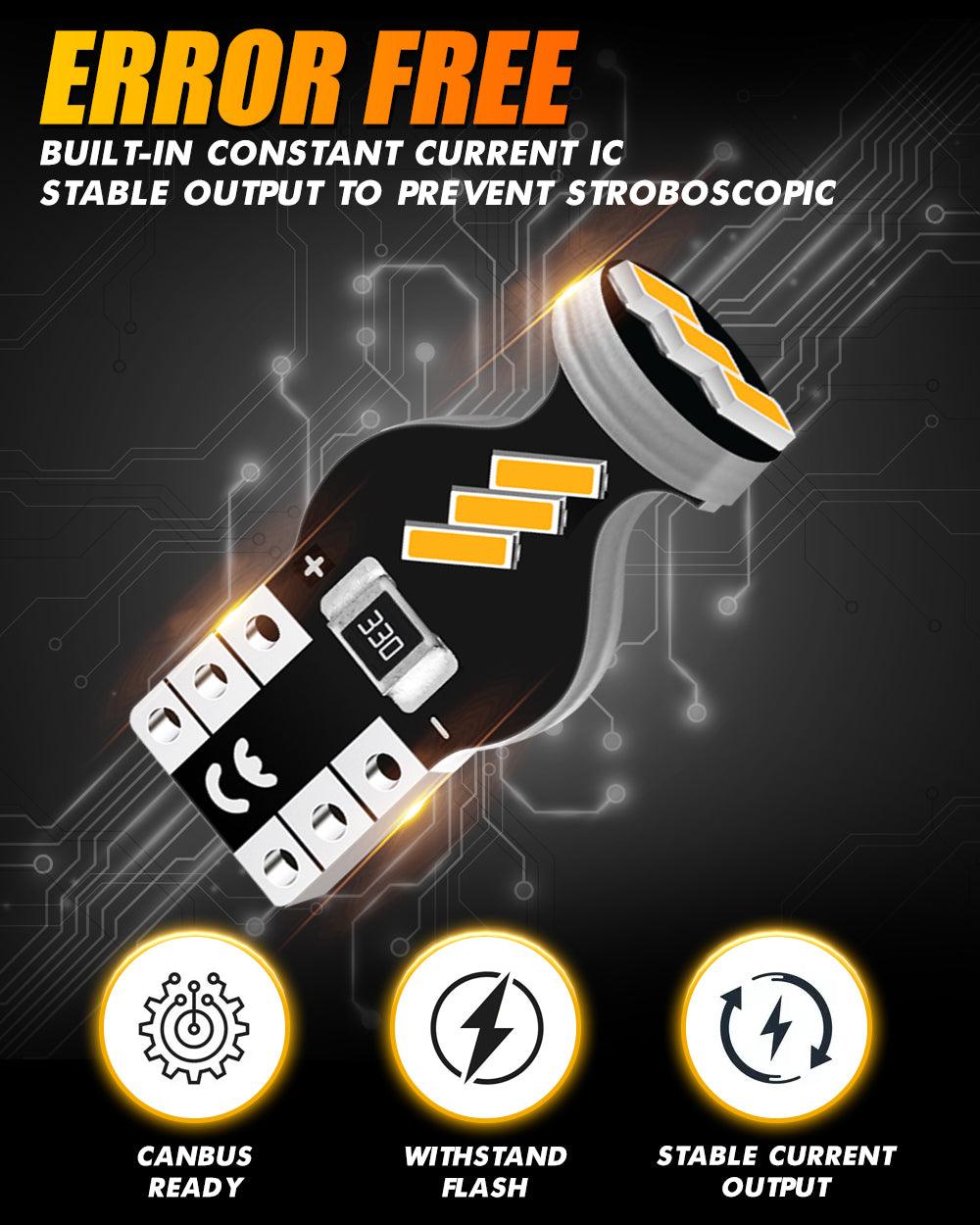 Auxbeam 168 / 2825 W5W T10 LED Interior Light Bulbs – 1.5W, 3500K Amber, 300% Brighter (10 Pack)