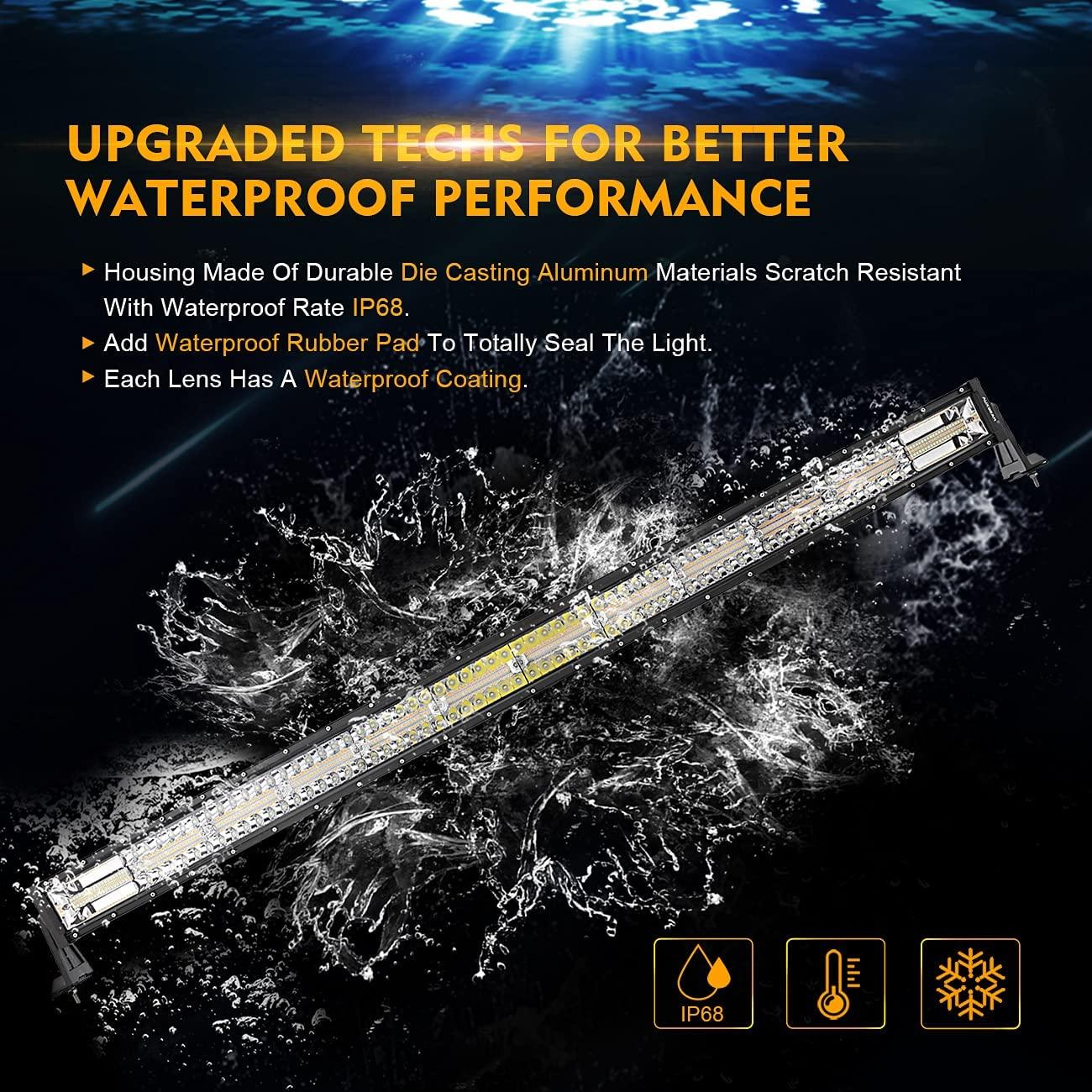 Auxbeam 6 Modes Series 50" LED Light Bar – Curved, White & Amber, Off-Road