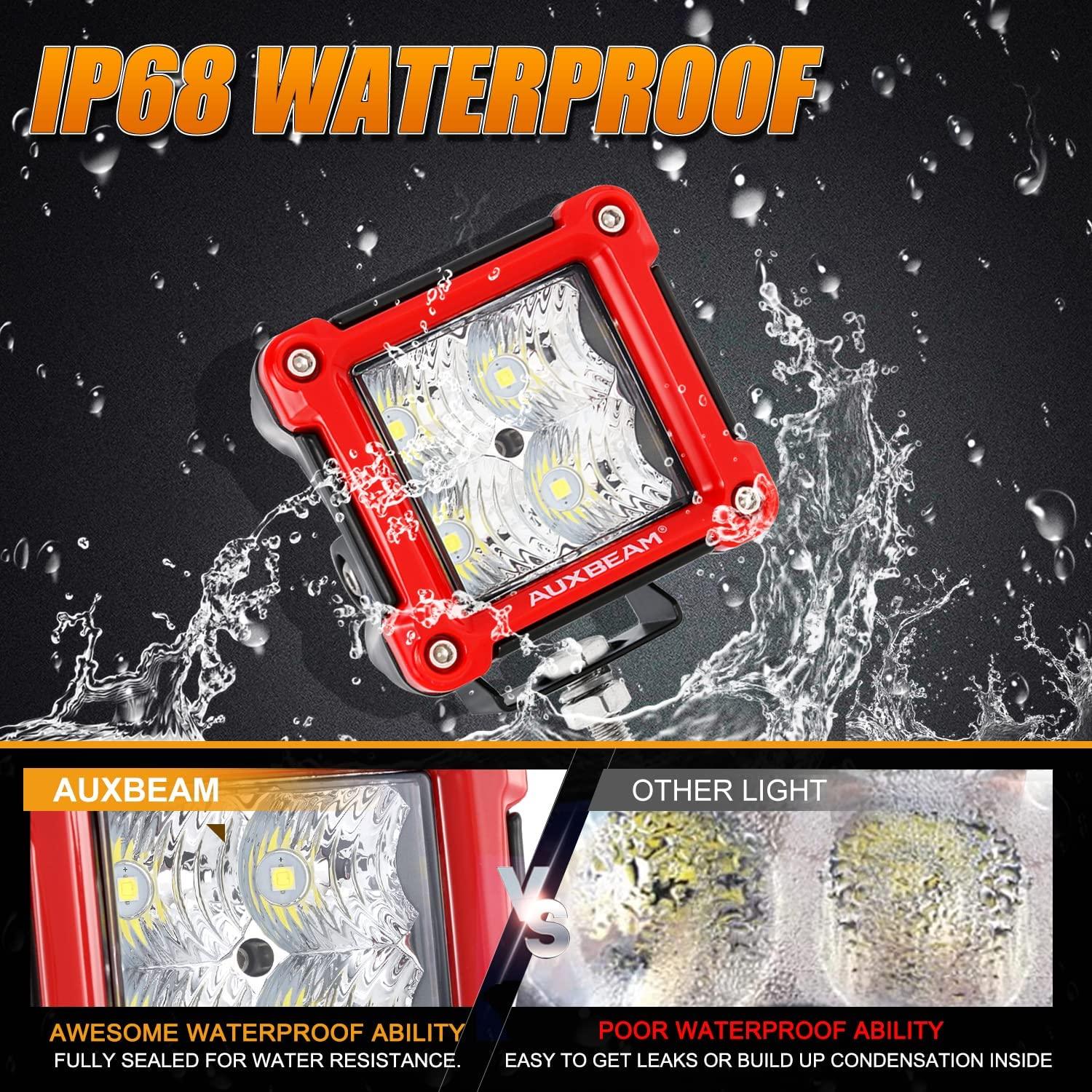 Auxbeam 3" LED Light Pods – 40W, Spot/Flood Beam, Includes Mounting Brackets