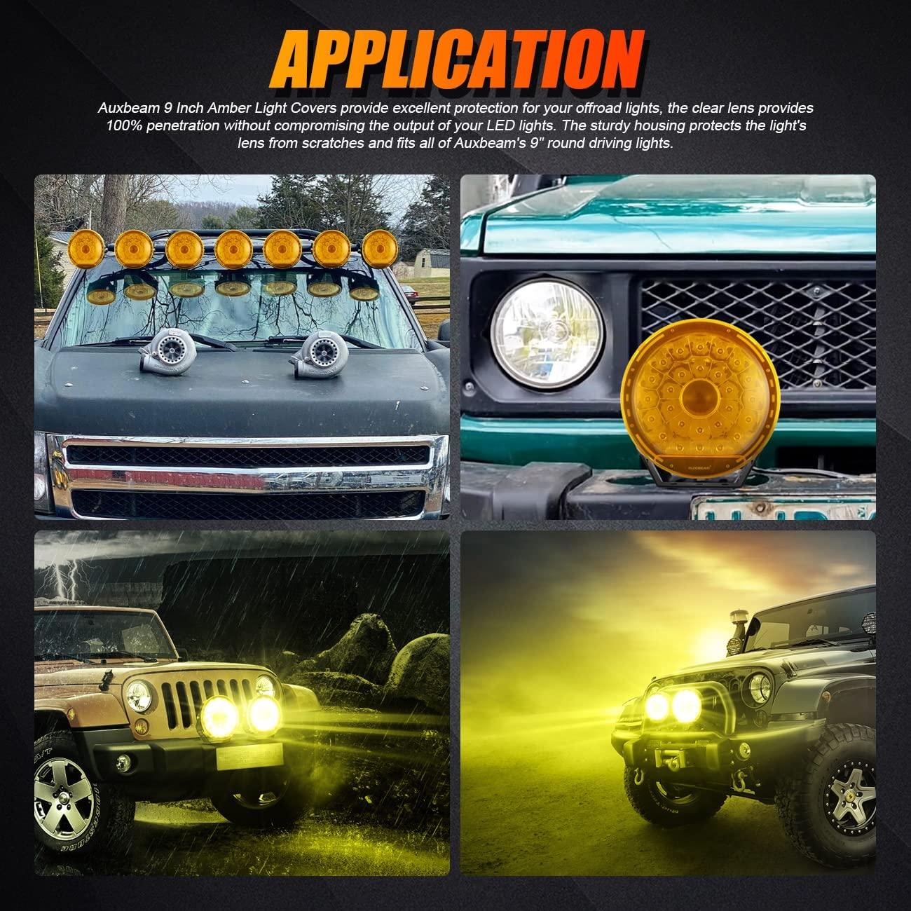 Auxbeam 9" Round LED Light Covers – Amber (2-Pack)