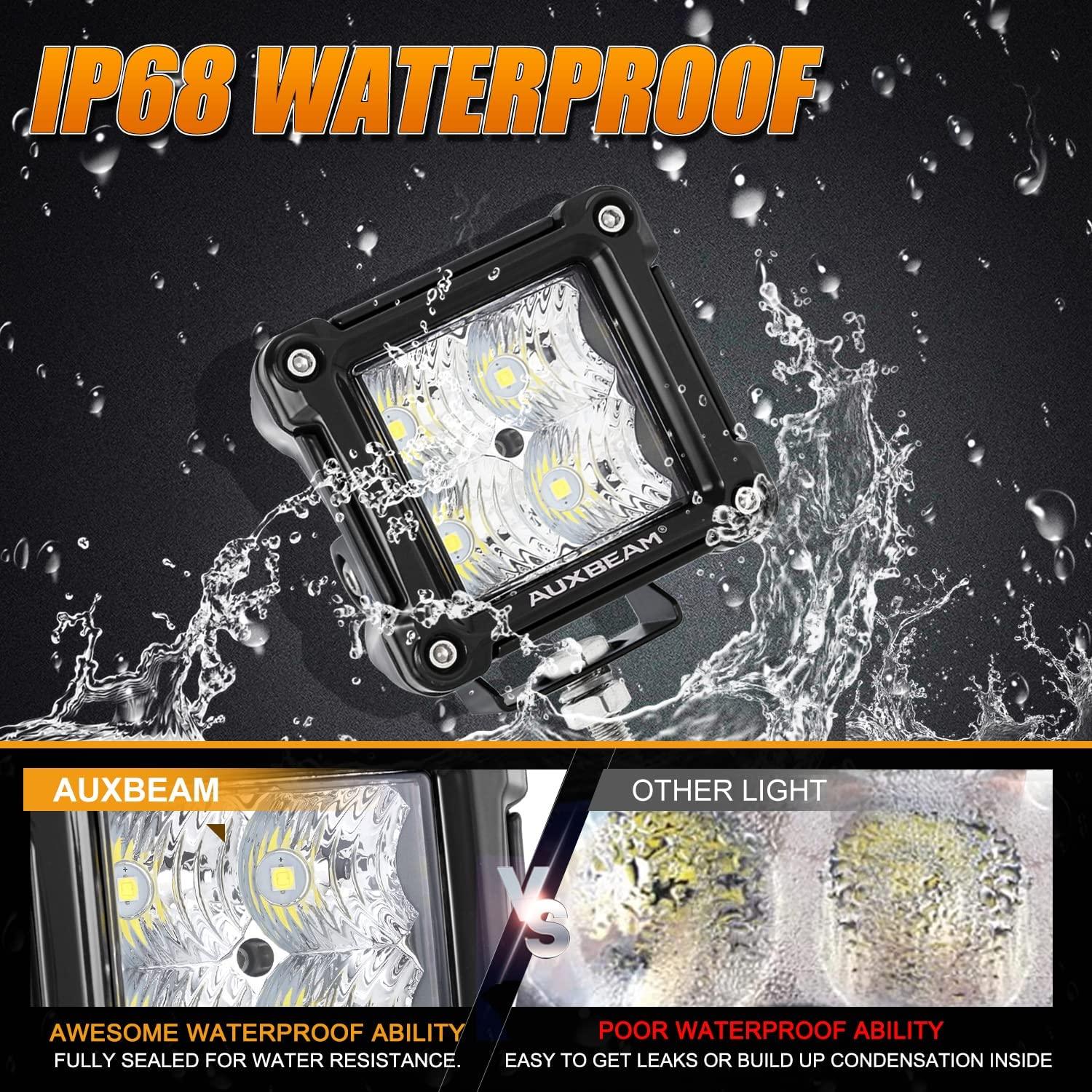 Auxbeam 3" LED Light Pods – Spot/Flood Beam, Includes Universal Mounting Brackets