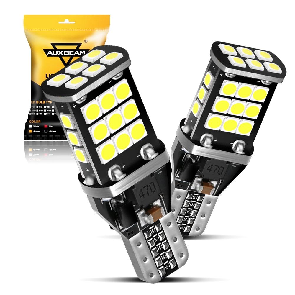 Auxbeam 912/921 T15 W16W LED Backup, Brake & Tail Light Bulbs – 10W, 6500K White, 300% Brighter, CAN-Bus Error-Free (2 Pack)