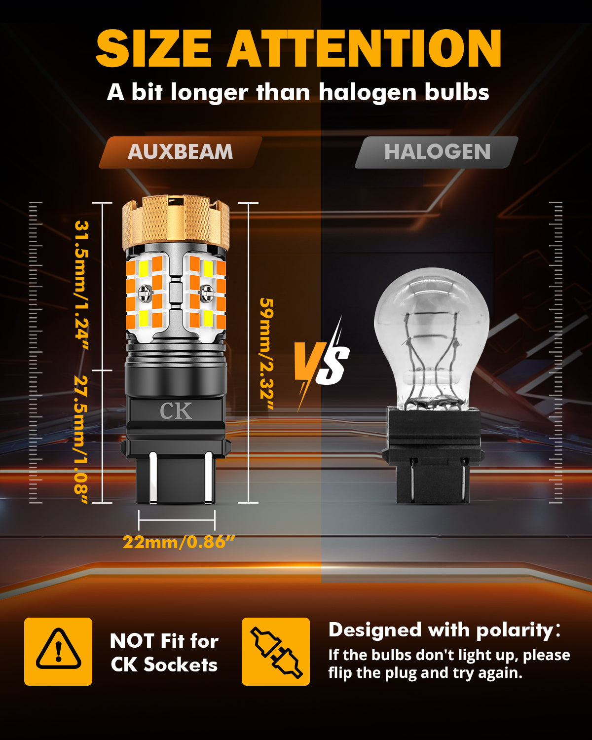 Auxbeam 3157 US-CK LED Turn Signal & DRL Bulbs – B21-PRO Series, 50W, 4000LM, Switchback White & Amber, CAN-Bus Error-Free (2 Pack)