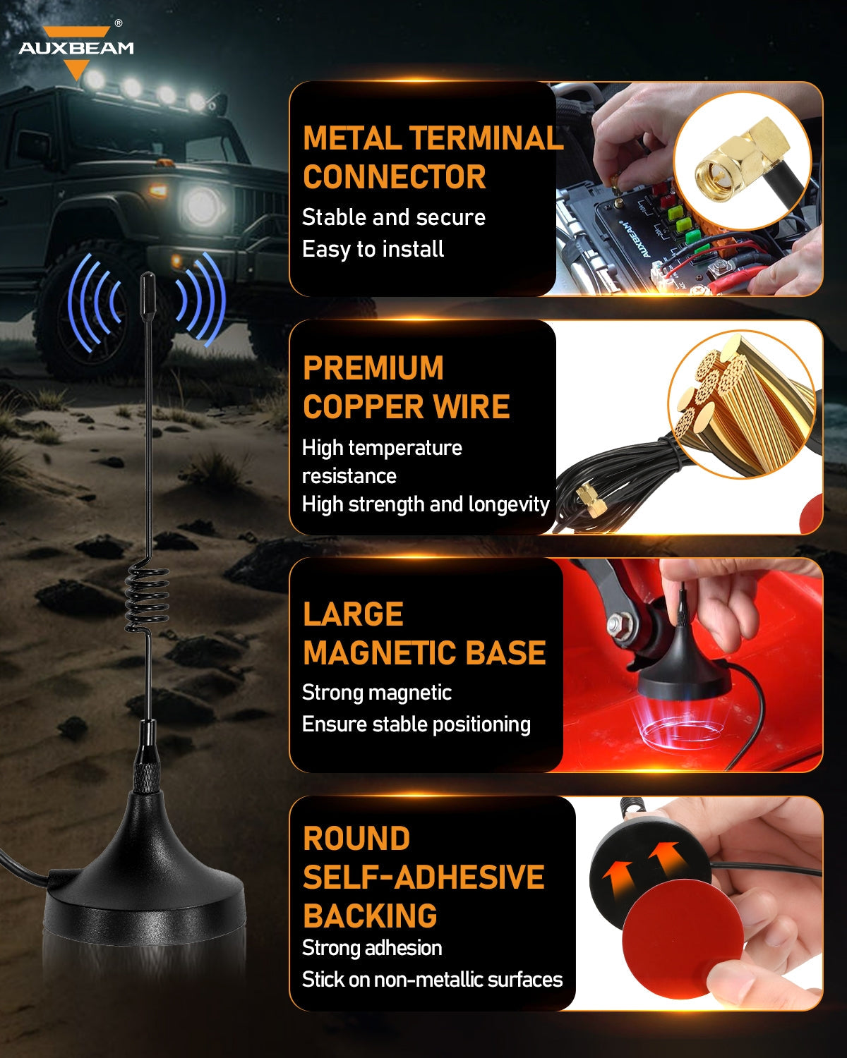 Auxbeam 3.6m/12ft Antenna with Magnetic Base for Wireless Remote Control Switch Panel RC-800/AC-800/AC-1200/AS-400/AS-600/AS-800
