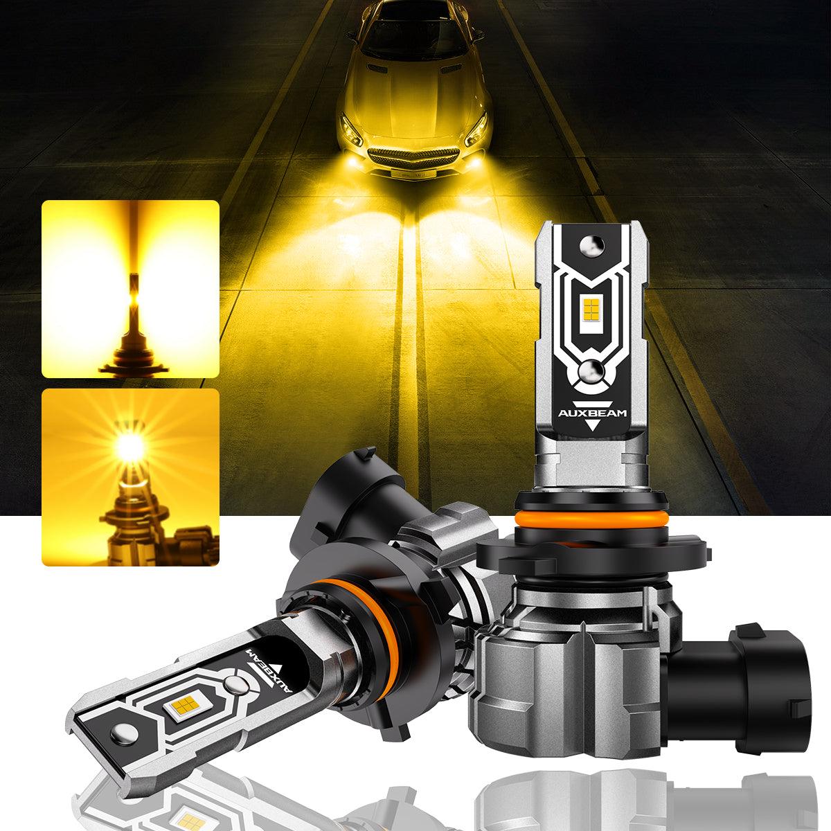 Auxbeam H10 / 9145 / 9140 / HB3 LED Fog Light & DRL Bulbs – Q5 Series, 50W, 10,000LM, 3000K Amber Yellow (2 Pack)