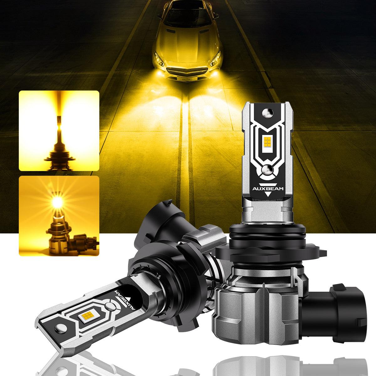 Auxbeam 9006 / HB4 LED Fog Light & DRL Bulbs – Q5 Series, 50W, 10,000LM, 3000K Amber Yellow (2 Pack)
