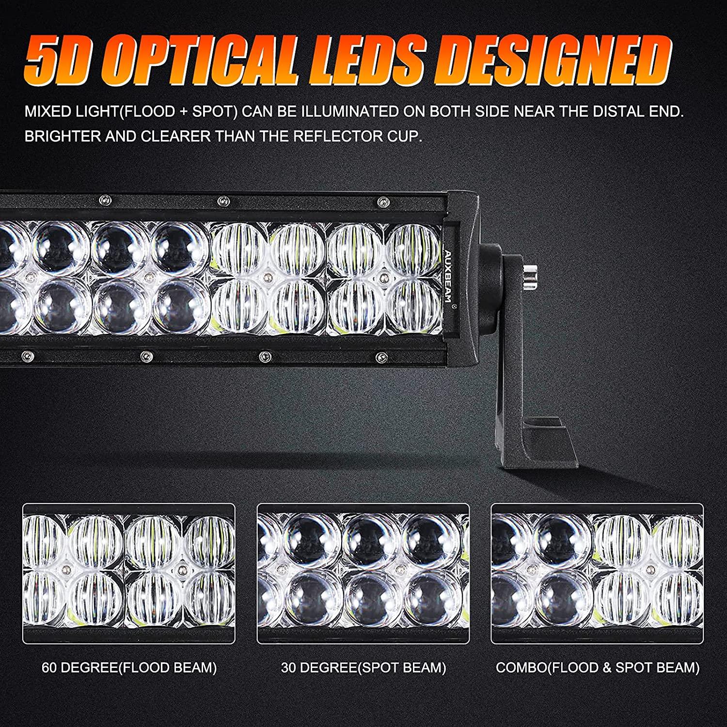 Auxbeam 5D Series LED Light Bar – 22", Straight or Curved, Double Row, Combo Beam