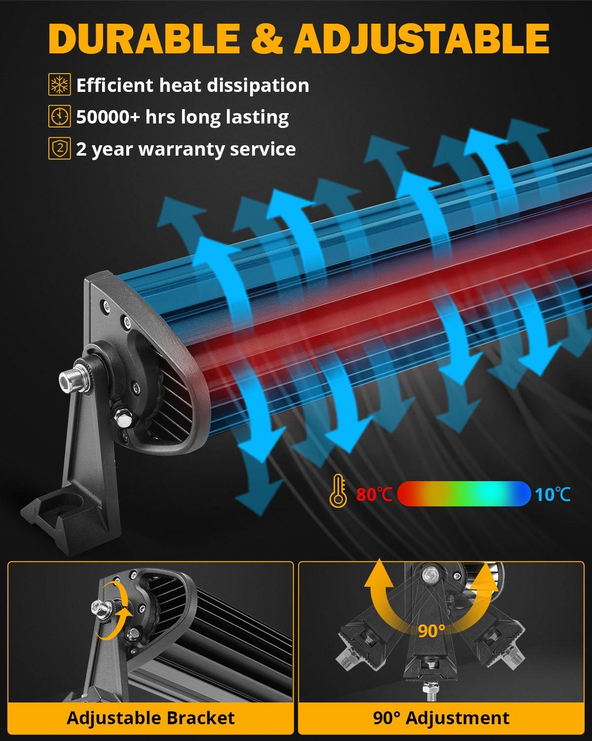 Auxbeam 6 Modes Series 42" LED Light Bar – Straight, White & Amber, Off-Road