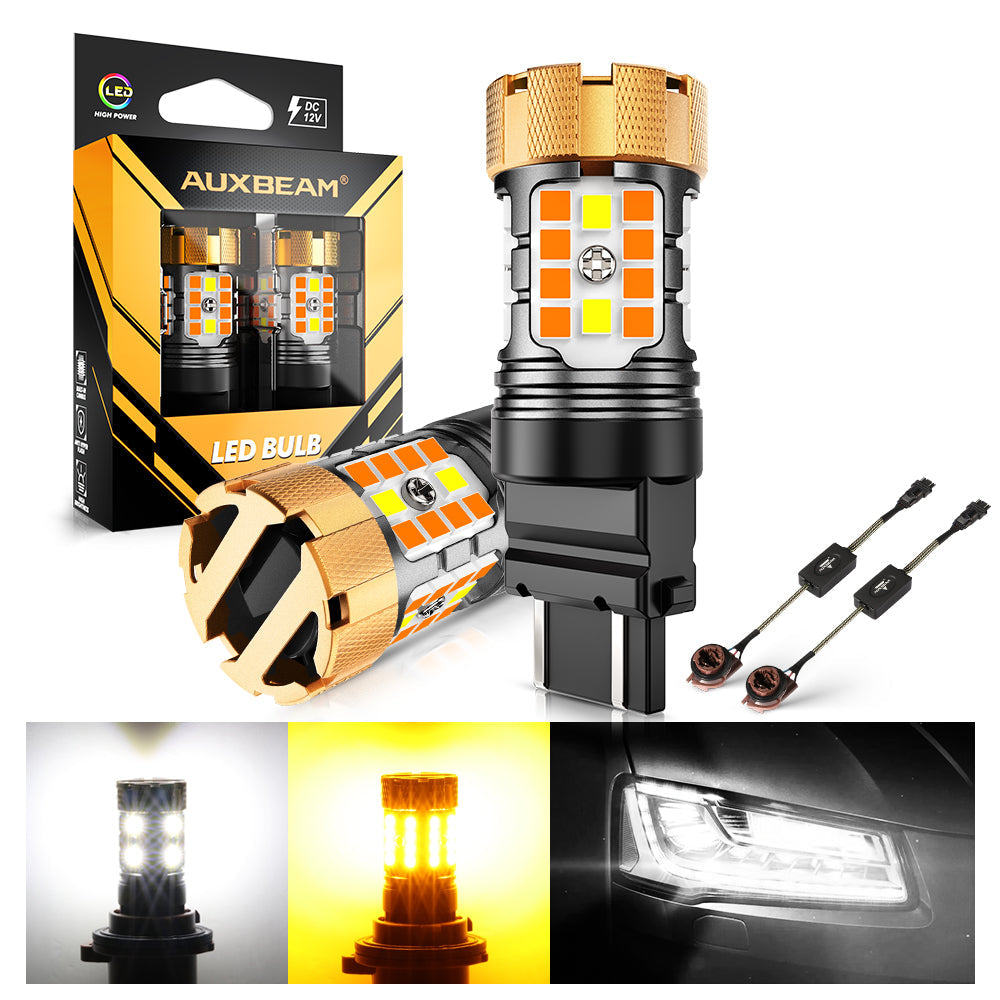Auxbeam T25 / 3157D LED Turn Signal & DRL Bulbs – B21-PRO Series, 50W, 4000LM, Switchback White & Amber, CAN-Bus Error-Free (2 Pack)