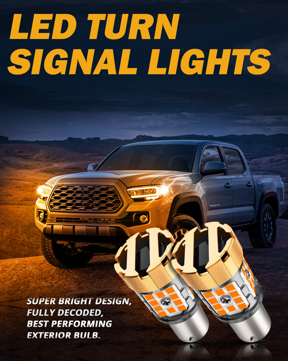 Auxbeam 1157 BAY15D LED Turn Signal Bulbs – B21-PRO Series, Front/Rear & Side Marker Lights, 50W, 4000LM, 3000K Amber, CAN-Bus Error-Free (2 Pack)