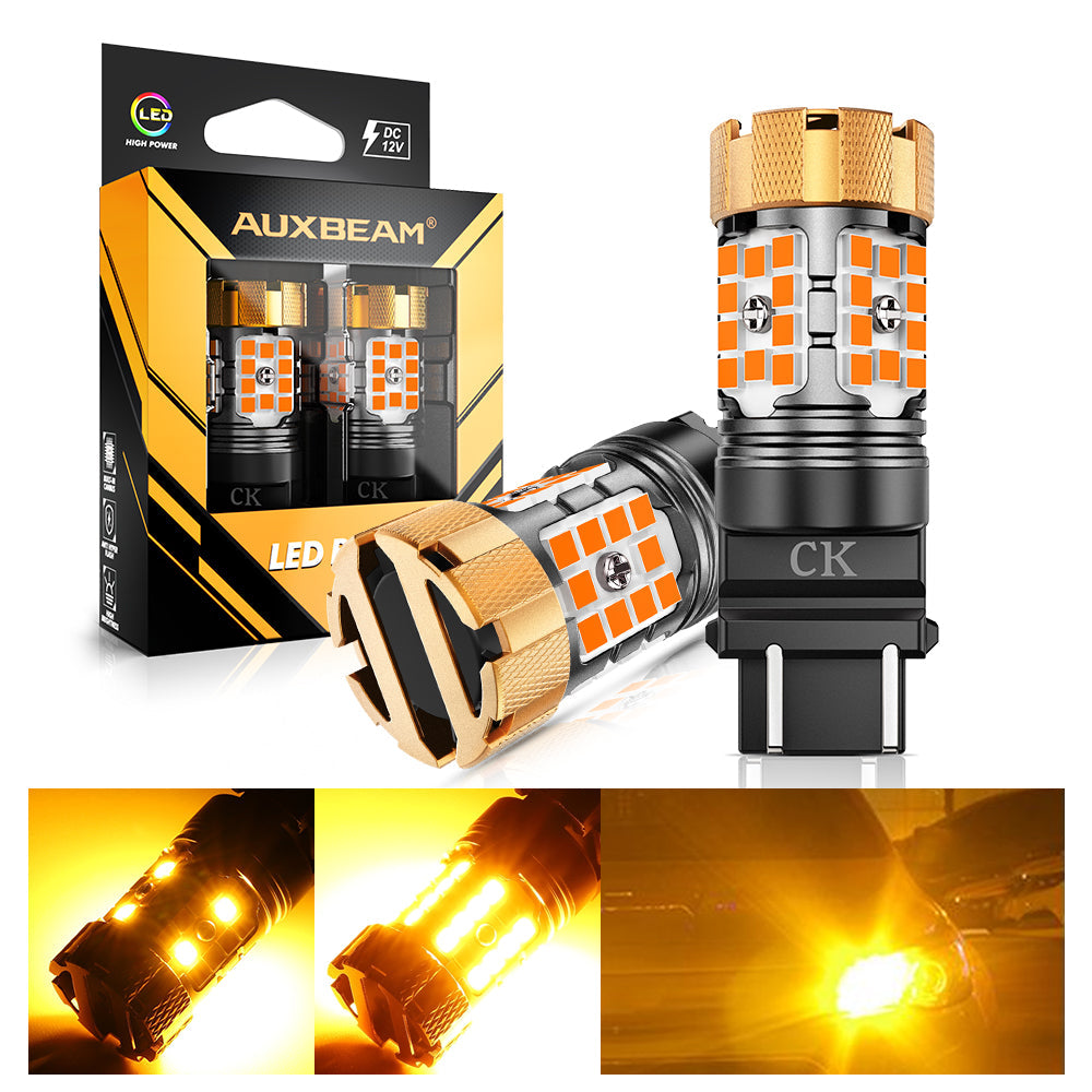 Auxbeam 3157 US-CK LED Turn Signal Bulbs – B21-PRO Series, Front/Rear & Side Marker Lights, 50W, 4000LM, 3000K Amber, CAN-Bus Error-Free (2 Pack)