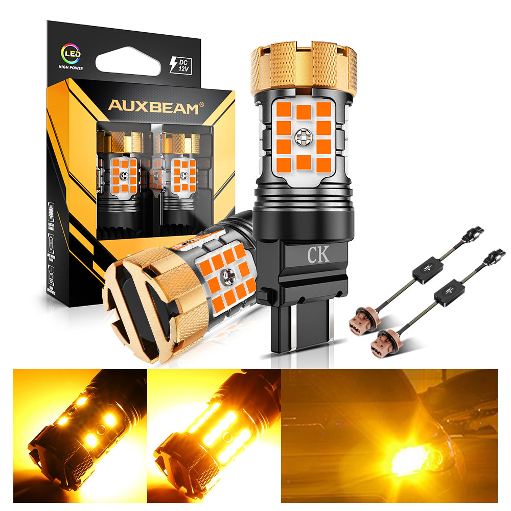 Auxbeam 3157 US-CK LED Turn Signal Bulbs – B21-PRO Series, Front/Rear & Side Marker Lights, 50W, 4000LM, 3000K Amber, CAN-Bus Error-Free (2 Pack)