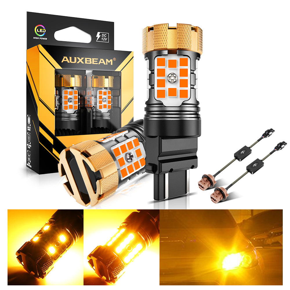 Auxbeam T25 / 3157 / 3156 LED Turn Signal Bulbs – B21-PRO Series, Front/Rear & Side Marker Lights, 50W, 4000LM, 3000K Amber, CAN-Bus Error-Free (2 Pack)