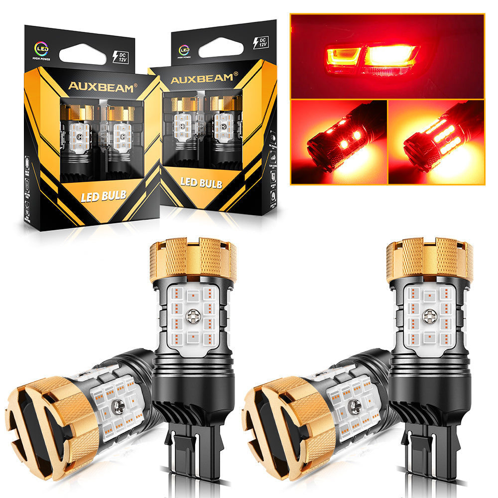 Auxbeam T20 / 7443 / 7440 LED Brake & Tail Light Bulbs – B21-PRO Series, 50W, 4000LM, Red, CAN-Bus Error-Free (2 Pack)