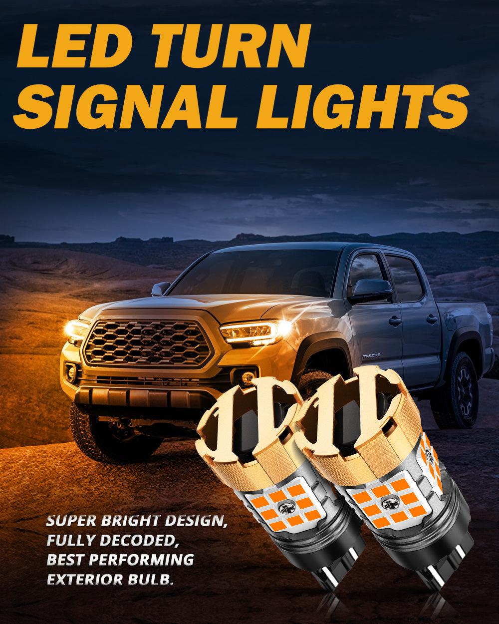 Auxbeam T20 / 7443 / 7440 LED Turn Signal Bulbs – B21-PRO Series, Front/Rear & Side Marker Lights, 50W, 4000LM, 3000K Amber, CAN-Bus Error-Free (2 Pack)