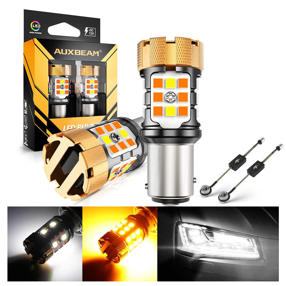 Auxbeam 1157 BAY15D LED Turn Signal & DRL Bulbs – B21 Series, 50W, 4000LM, Switchback White & Amber, CAN-Bus Error-Free (2 Pack)
