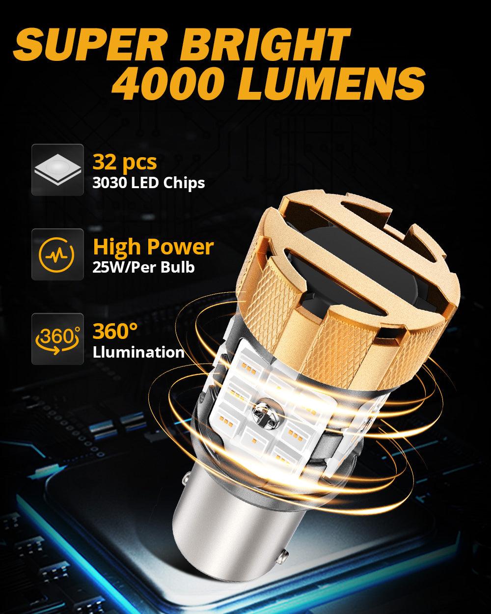 Auxbeam 1157 BAY15D LED Brake & Tail Light Bulbs – B21-PRO Series, 50W, 4000LM, Red, CAN-Bus Error-Free (2 Pack)