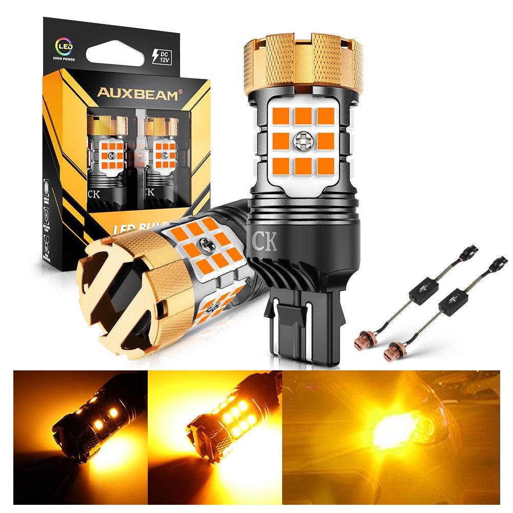 Auxbeam 7443 US-CK LED Turn Signal Bulbs – B21-PRO Series, Front/Rear & Side Marker Lights, 50W, 4000LM, 3000K Amber, CAN-Bus Error-Free (2 Pack)