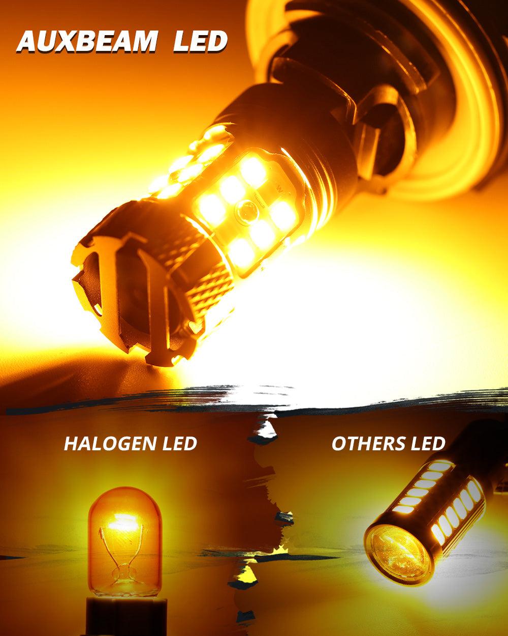 Auxbeam 7443 US-CK LED Turn Signal Bulbs – B21-PRO Series, Front/Rear & Side Marker Lights, 50W, 4000LM, 3000K Amber, CAN-Bus Error-Free (2 Pack)
