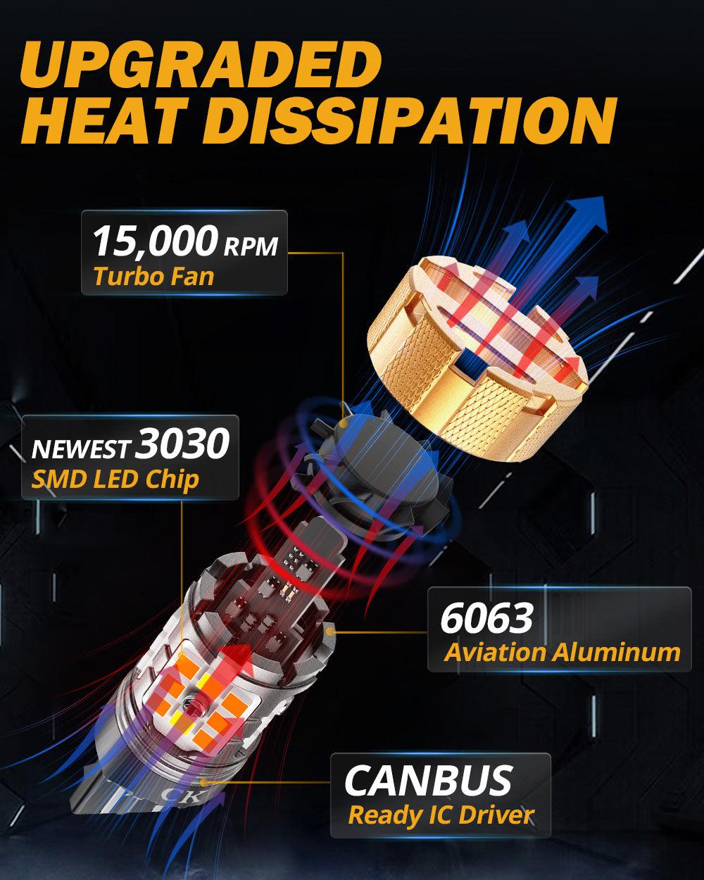 Auxbeam 7443 US-CK LED Turn Signal & DRL Bulbs – B21-PRO Series, 50W, 4000LM, Switchback White & Amber, CAN-Bus Error-Free (2 Pack)
