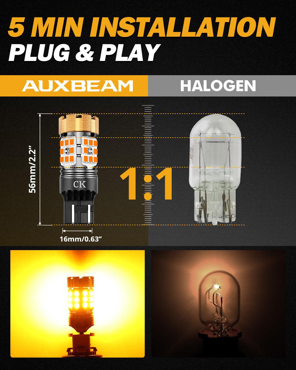 Auxbeam 7443 US-CK LED Turn Signal Bulbs – B21-PRO Series, Front/Rear & Side Marker Lights, 50W, 4000LM, 3000K Amber, CAN-Bus Error-Free (2 Pack)