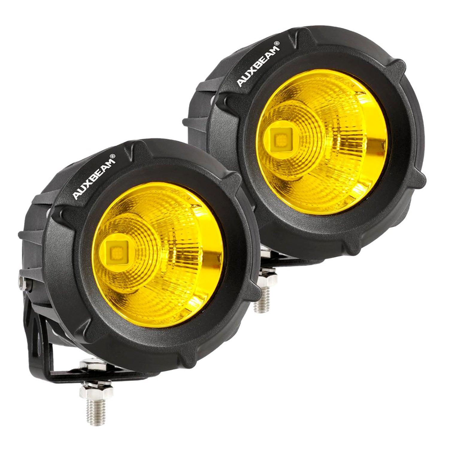Auxbeam 3.5" 50W LED Driving Lights – Round/Square Combo Beam, White/Yellow, with Wiring Harness for SUV, ATV, UTV, Trucks, Pickup & Boat