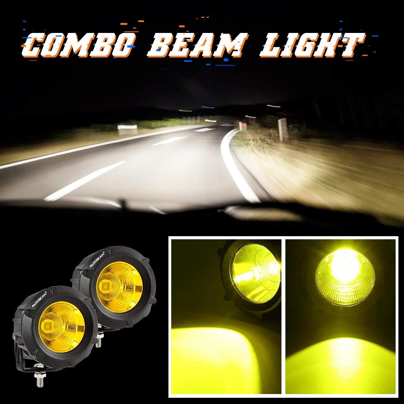 Auxbeam 3.5" 50W LED Driving Lights – Round/Square Combo Beam, White/Yellow, with Wiring Harness for SUV, ATV, UTV, Trucks, Pickup & Boat