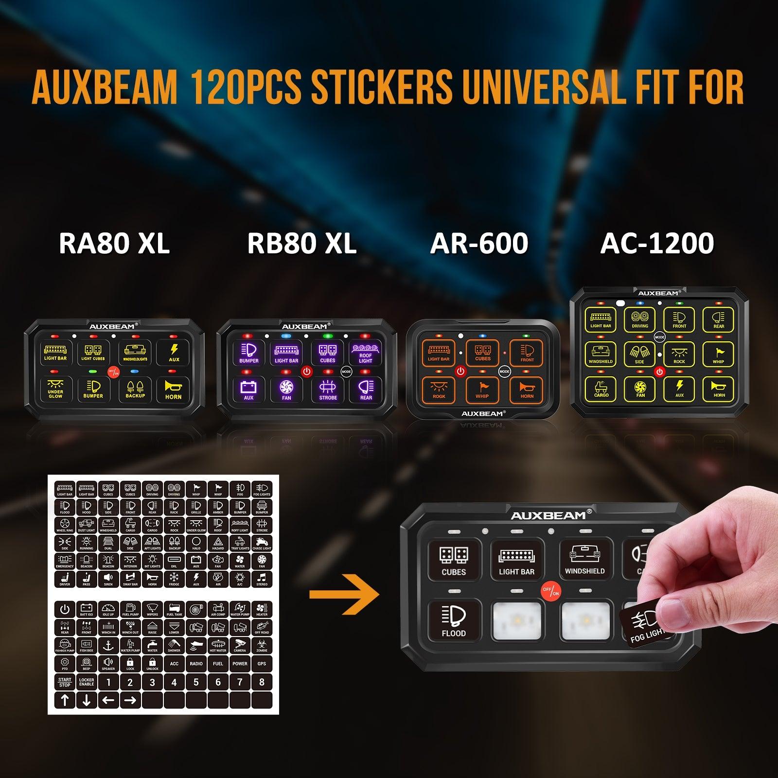 Auxbeam 120 Universal Stickers – For AC-1200 / AR-600 / RA80 XL / RB80 XL Switch Panels