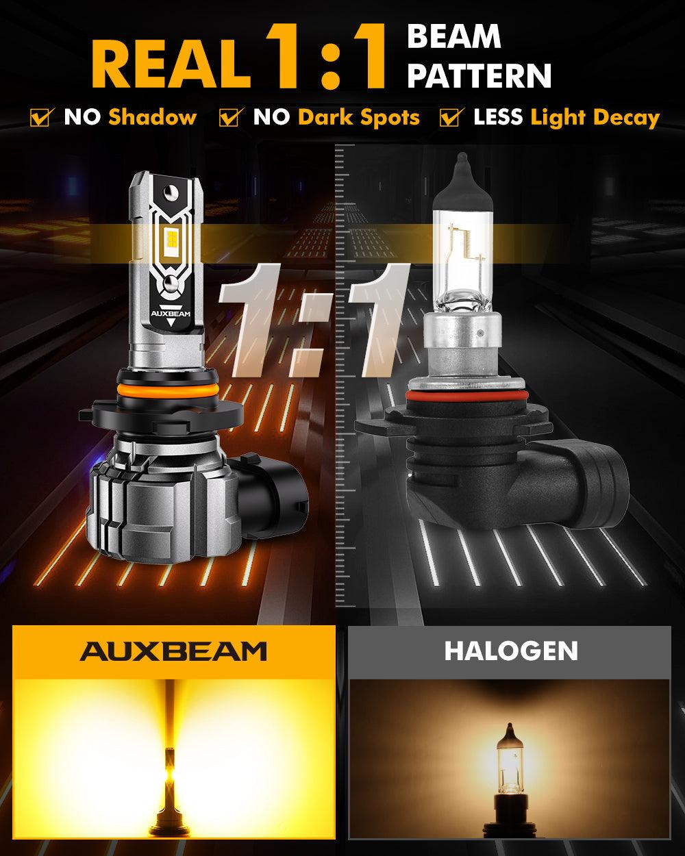 Auxbeam H10 / 9145 / 9140 / HB3 LED Fog Light & DRL Bulbs – Q5 Series, 50W, 10,000LM, 3000K Amber Yellow (2 Pack)