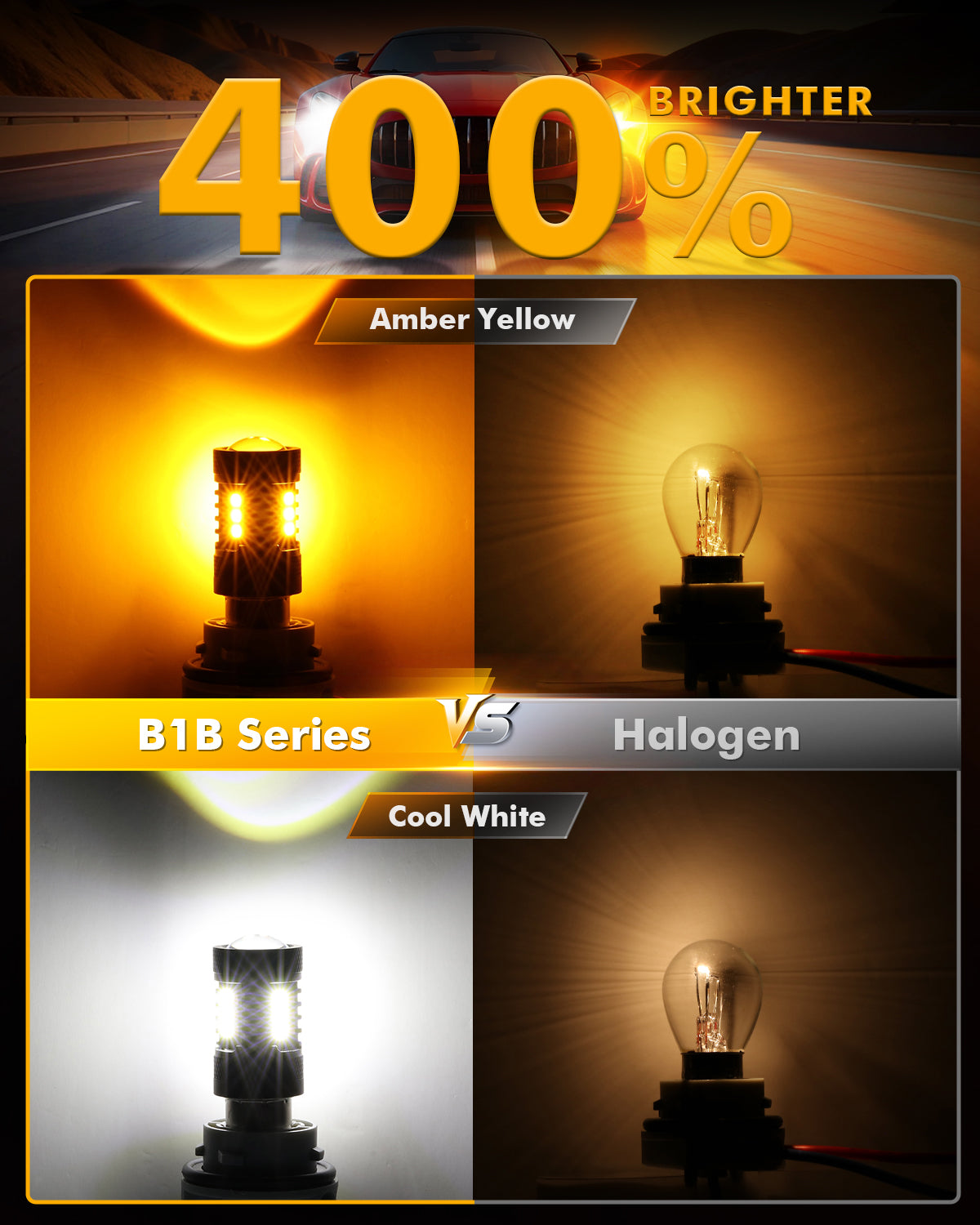 Auxbeam 1157 BAY15D LED Switchback Bulbs – White DRL & Amber Turn Signal, 400% High Brightness (2 Pack)