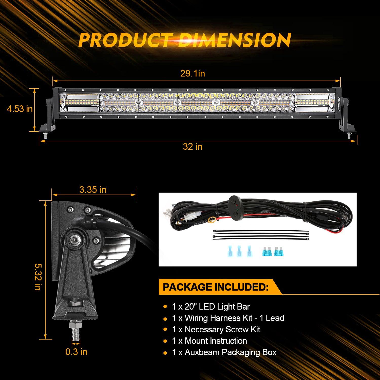 Auxbeam 6 Modes Series 30" LED Light Bar – White & Amber, Straight, Off-Road