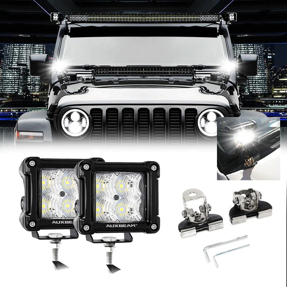 Auxbeam 3" LED Light Pods – Spot/Flood Beam, Includes Universal Mounting Brackets