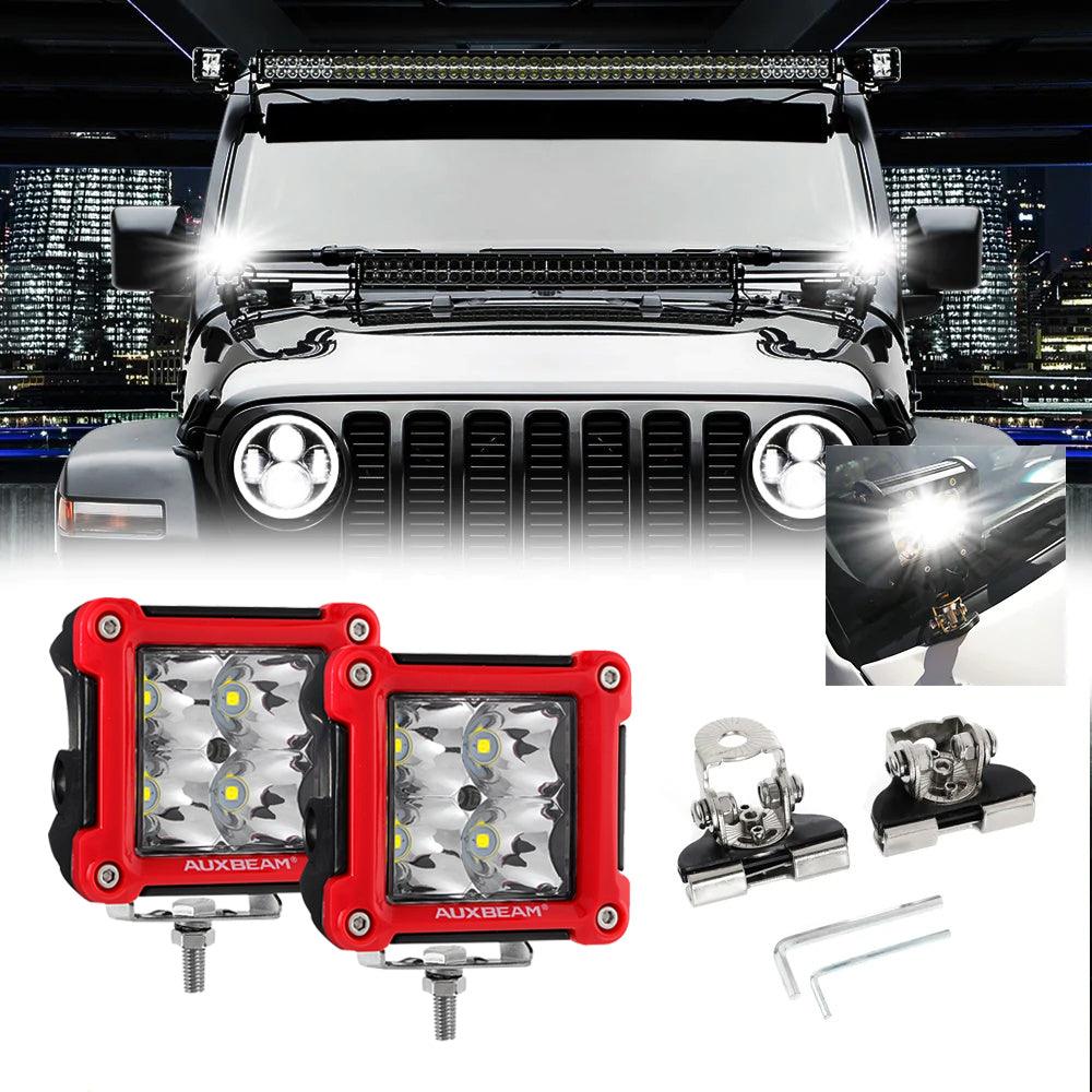 Auxbeam 3" LED Light Pods – 40W, Spot/Flood Beam, Includes Mounting Brackets