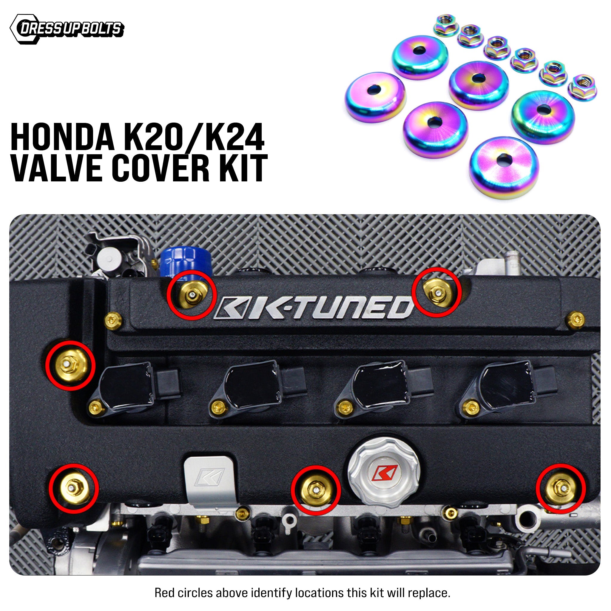 Dress Up Bolts Titanium Hardware Valve Cover Kit for Honda K20/K24
